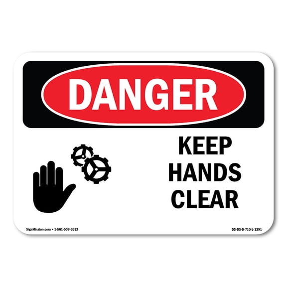 SignMission OS-DS-P-1014-L-1391 OSHA Danger Sign - Keep Hands Clear