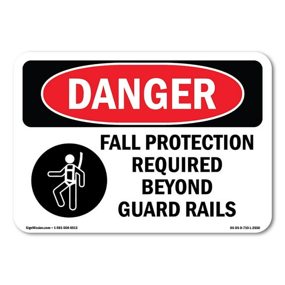 OSHA Danger Sign - Fall Protection Required Beyond | Plastic Sign | Protect Your Business, Construction Site, Warehouse & Shop Area |  Made in The USA