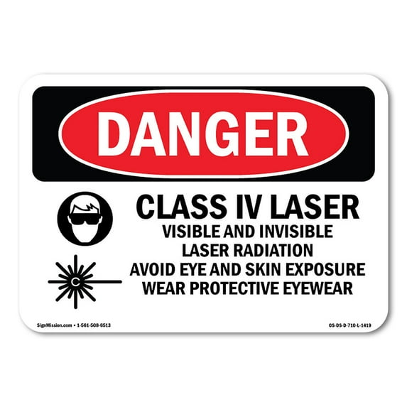 SignMission OS-DS-P-1218-L-1419 OSHA Danger Sign - Class Iv Laser Visible & Invisible