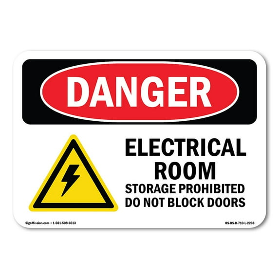 SignMission OS-DS-P-1218-L-2233 OSHA Danger Sign - Electrical Room Storage Prohibited