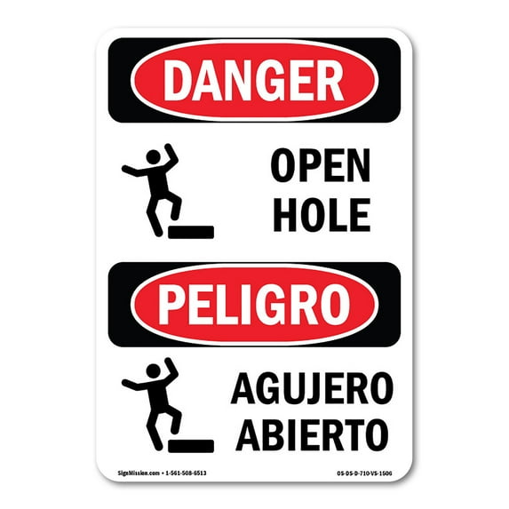SignMission OS-DS-P-1218-VS-1506 OSHA Danger Sign - Open Hole