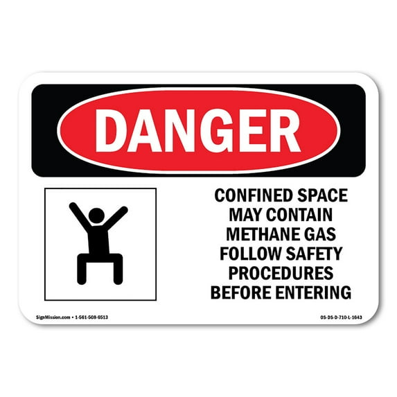 SignMission OS-DS-P-710-L-1643 OSHA Danger Sign - Confined Space May Contain Methane Gas