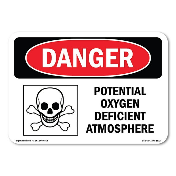 SignMission OS-DS-P-710-L-1812 Danger Potential Oxygen Deficient Atmosphere OSHA Plastic Sign
