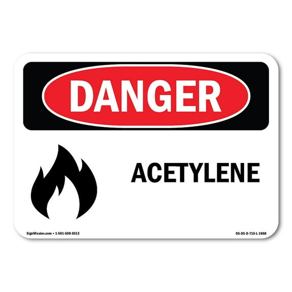 SignMission OS-DS-P-710-L-1988 OSHA Danger Sign - Acetylene