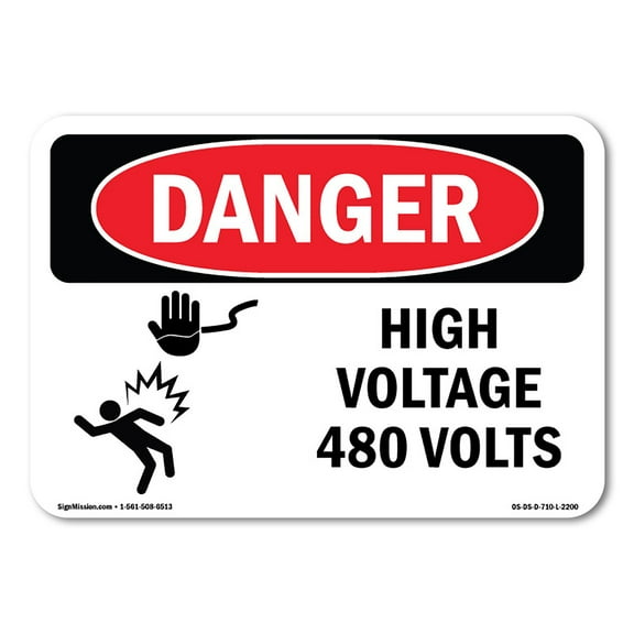 SignMission OS-DS-P-710-L-2200 OSHA Danger Sign - High Voltage 480 Volts