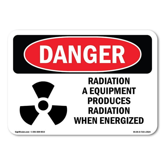 SignMission OS-DS-P-710-L-2524 OSHA Danger Sign - Radiation Equipment Produces