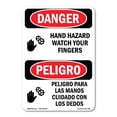 thumbnail image 1 of SignMission OS-DS-P-710-VS-1288 OSHA Danger Sign - Hand Hazard Watch Your Fingers Bilingual, 1 of 5