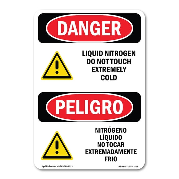 SignMission OS-DS-P-710-VS-1422 OSHA Danger Sign - Liquid Nitrogen No Touch Cold Bilingual
