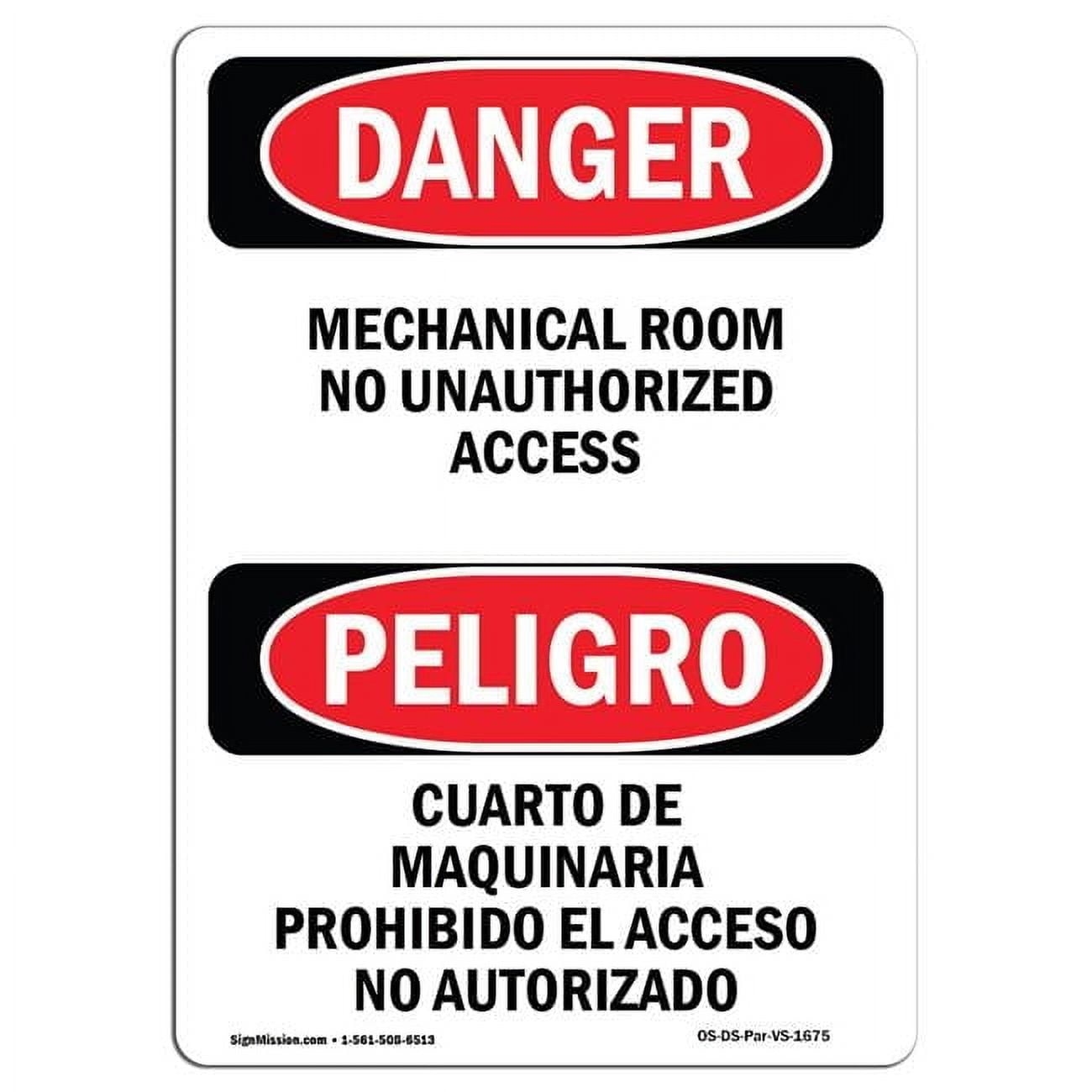 SignMission OS-DS-P-710-VS-1675 OSHA Danger Sign - Mechanical Room ...