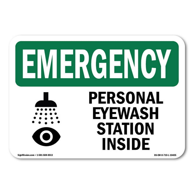 SignMission OS-EM-A-1218-L-10405 Emergency Personal Eyewash Station Inside with Symbol OSHA Aluminum Sign