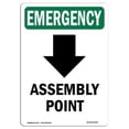 thumbnail image 1 of SignMission OS-EM-A-1218-V-10429 12 x 18 in. OSHA Emergency Sign - Assembly Point Down Arrow with Symbol, 1 of 6