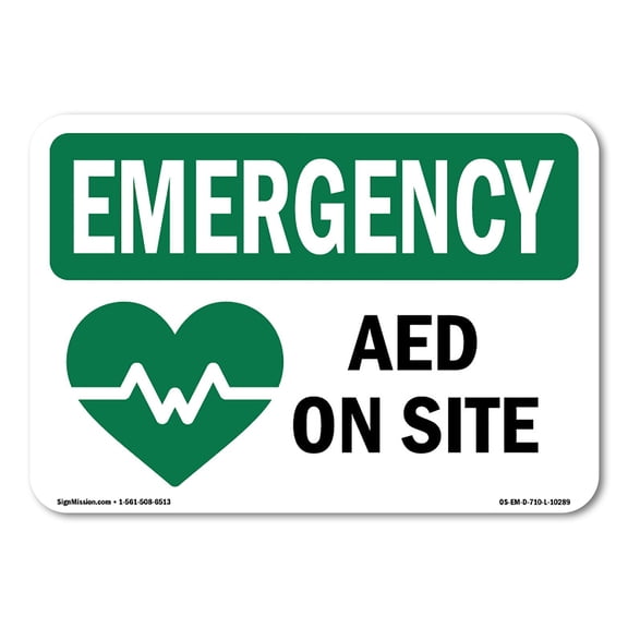 SignMission OS-EM-A-1824-L-10289 18 x 24 in. OSHA Emergency Sign - Aed on Site with Symbol