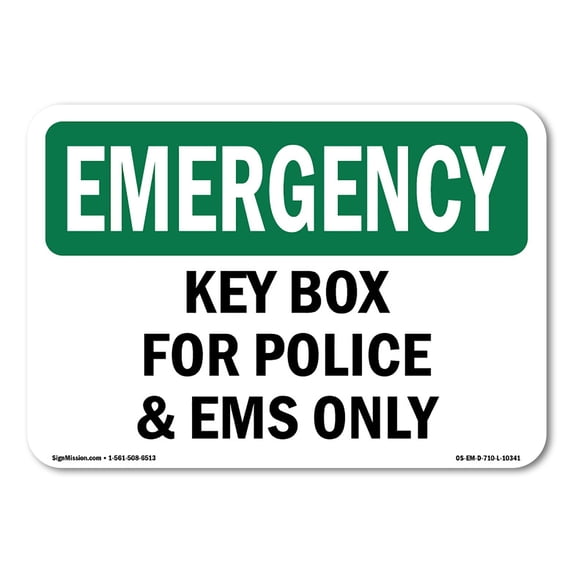 SignMission OS-EM-A-1824-L-10341 18 x 24 in. OSHA Emergency Sign - Key Box for Police & Ems Only