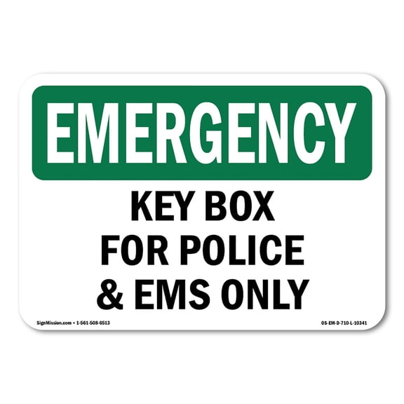 SignMission OS-EM-A-1824-L-10341 18 x 24 in. OSHA Emergency Sign - Key Box for Police & Ems Only