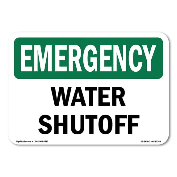 SignMission OS-EM-A-1824-L-10363 18 x 24 in. OSHA Emergency Sign - Water Shutoff