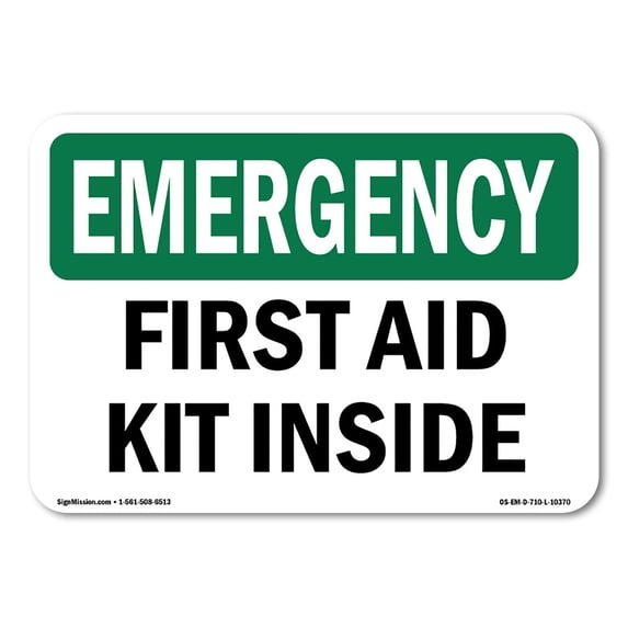 SignMission OS-EM-A-1824-L-10370 18 x 24 in. OSHA Emergency Sign - First Aid Kit Inside
