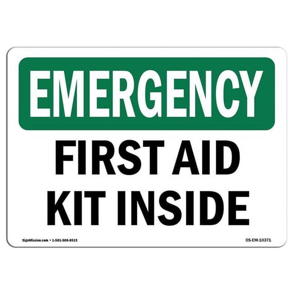 SignMission OS-EM-A-1824-L-10371 18 x 24 in. OSHA Emergency Sign - First Aid Kit Inside