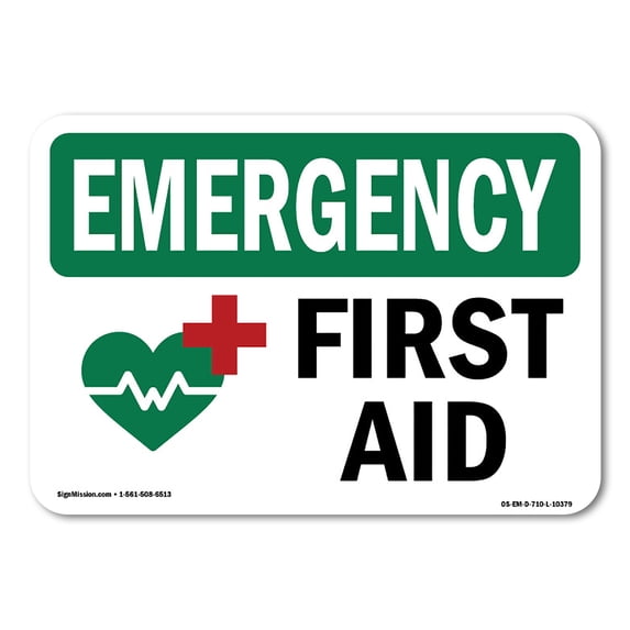 SignMission OS-EM-A-1824-L-10379 18 x 24 in. OSHA Emergency Sign - First Aid with Symbol