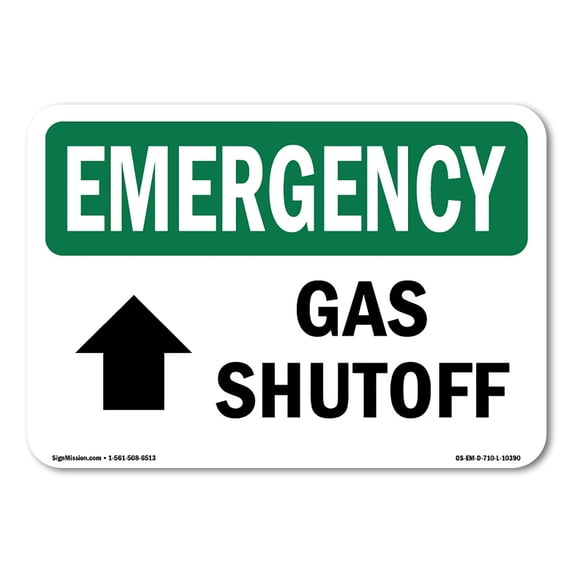 SignMission OS-EM-A-1824-L-10390 18 x 24 in. OSHA Emergency Sign - Gas Shutoff Up Arrow with Symbol