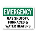 thumbnail image 1 of SignMission OS-EM-A-1824-L-10391 18 x 24 in. OSHA Emergency Sign - Gas Shutoff, Furnaces & Water Heaters, 1 of 6