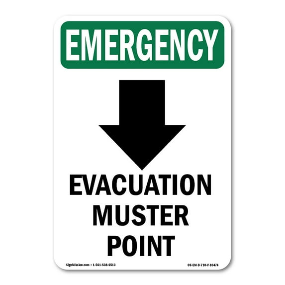 SignMission OS-EM-A-1824-V-10474 18 x 24 in. OSHA Emergency Sign - Evacuation Muster with Symbol