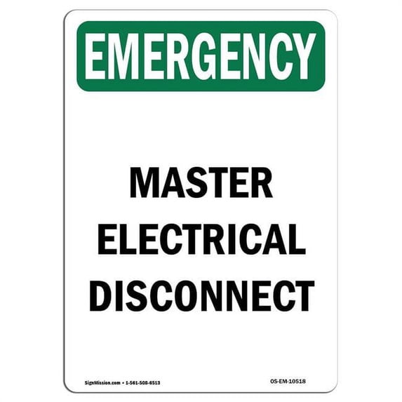 SignMission OS-EM-A-1824-V-10518 18 x 24 in. OSHA Emergency Sign - Master Electrical Disconnect