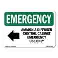 thumbnail image 1 of SignMission OS-EM-D-35-L-10293 OSHA Emergency Sign - Ammonia Diffuser Control with Symbol, 1 of 5