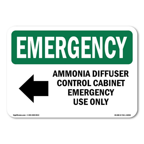 SignMission OS-EM-D-35-L-10293 OSHA Emergency Sign - Ammonia Diffuser Control with Symbol