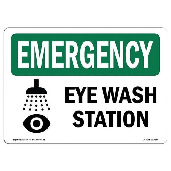 SignMission OS-EM-D-35-L-10318-10PK OSHA Emergency Sign - Eye Wash Station