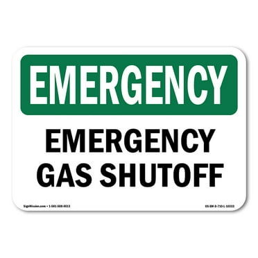SignMission OS-EM-D-35-L-10333 OSHA Emergency Sign - Gas Shutoff