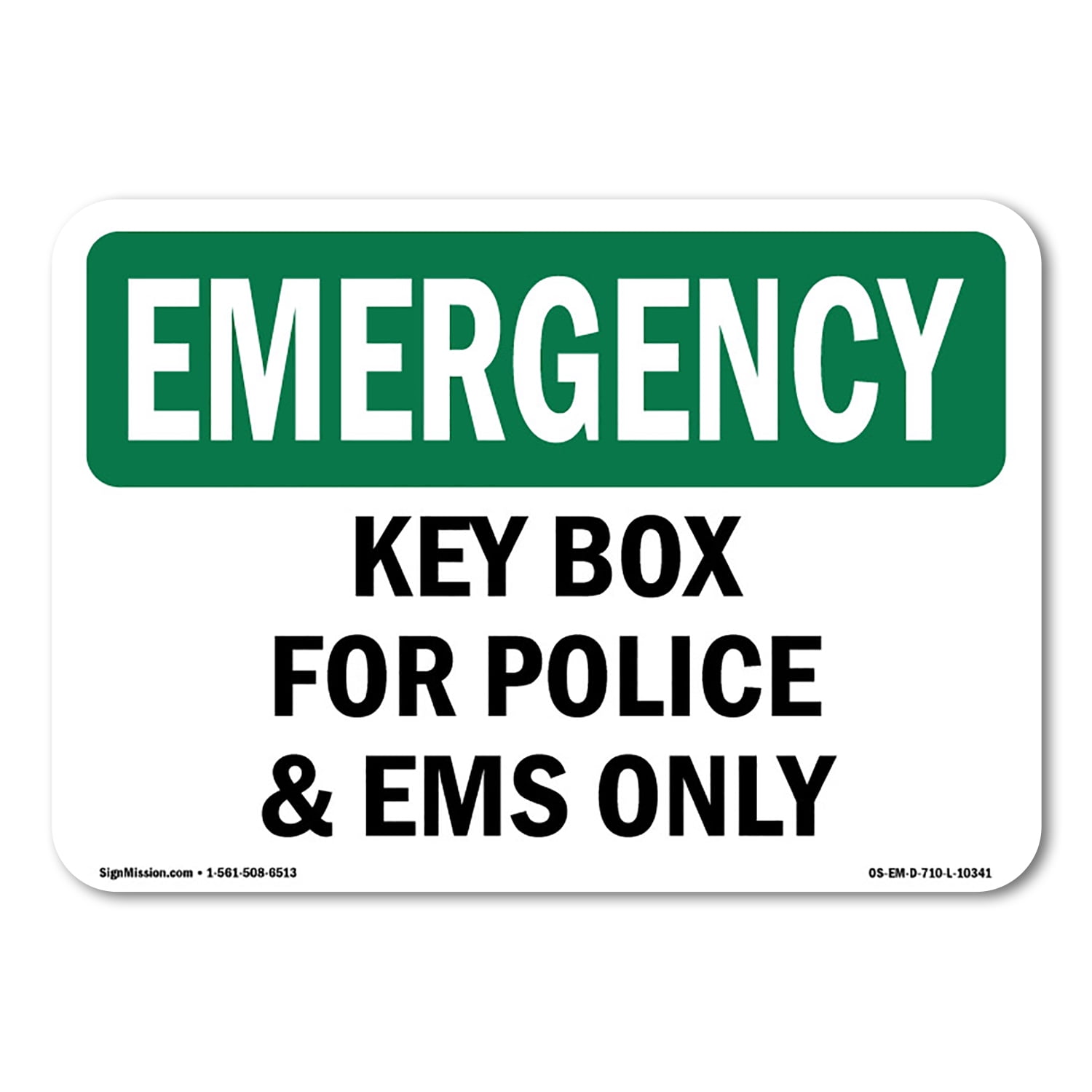 SignMission OS-EM-D-35-L-10341 OSHA Emergency Sign - Key Box for Police ...