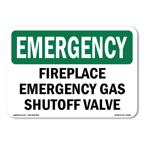 SignMission OS-EM-D-35-L-10365 Emergency Fireplace Gas Shutoff Valve OSHA Decal Sign