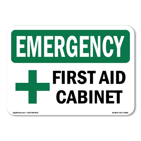 SignMission OS-EM-D-35-L-10368 OSHA Emergency Sign - First Aid Cabinet with Symbol