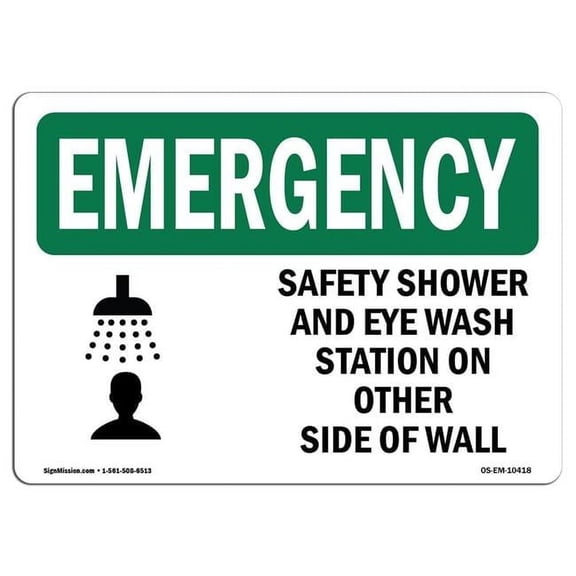 SignMission OS-EM-D-35-L-10418 OSHA Emergency Sign - Safety Shower & Eye Wash Station with Symbol
