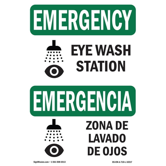 OSHA EMERGENCY Sign - Eye Wash Station Bilingual | Decal | Protect Your Business, Construction Site, Warehouse & Shop Area | Made in the USA