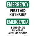 thumbnail image 1 of SignMission OS-EM-D-57-L-10321 OSHA Emergency Sign - First Aid Kit Inside Bilingual, 1 of 5