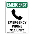 thumbnail image 1 of SignMission OS-EM-D-57-V-10461 OSHA Emergency Sign - Phone 911 Only with Symbol, 1 of 5