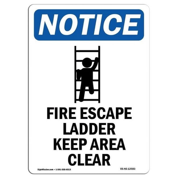 SignMission OS-NS-A-1218-V-12583 12 x 18 in. OSHA Notice Sign - Fire Escape Ladder