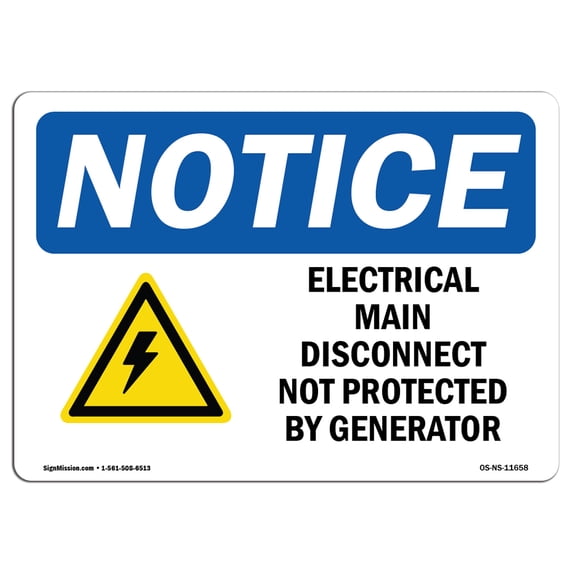 SignMission OS-NS-A-1824-L-11658 18 x 24 in. OSHA Notice Sign - Electrical Main Disconnect Not