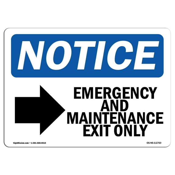 SignMission OS-NS-A-1824-L-11750 18 x 24 in. OSHA Notice Sign - Emergency & Maintenance Exit