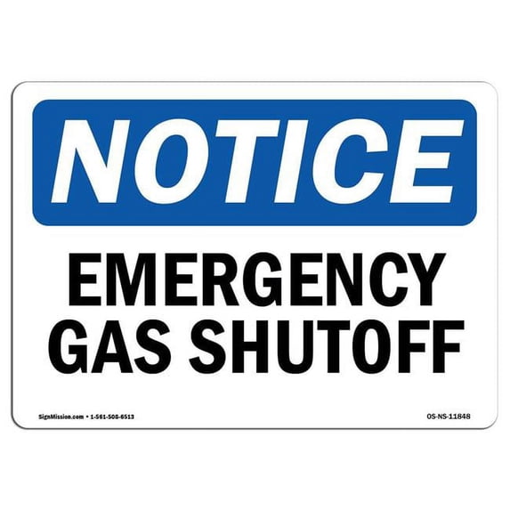 SignMission OS-NS-A-1824-L-11848 18 x 24 in. OSHA Notice Sign - Emergency Gas Shutoff
