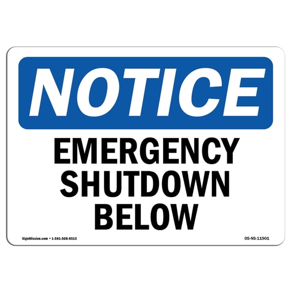 OSHA Notice Sign - Emergency Shutoff Below | Aluminum Sign | Protect Your Business, Construction Site, Warehouse & Shop Area | Made in the USA