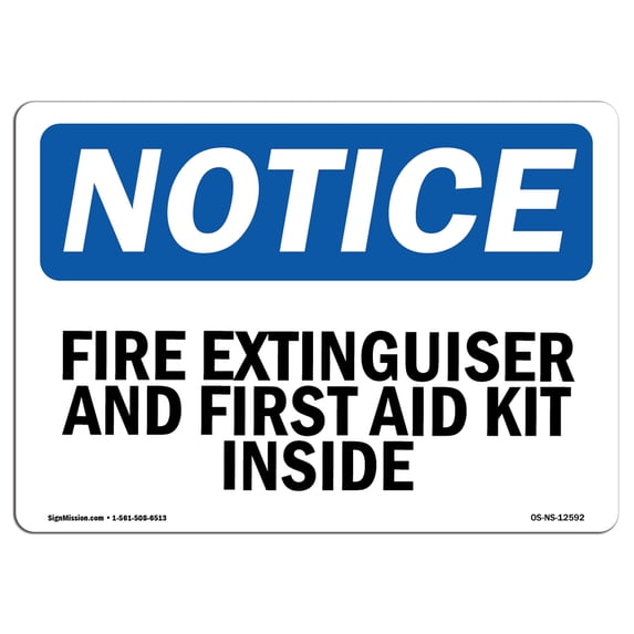 SignMission OS-NS-A-1824-L-12592 18 x 24 in. OSHA Notice Sign - Fire Extinguisher & First Aid Kit Inside