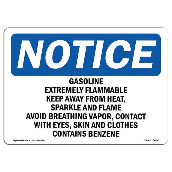 SignMission OS-NS-A-1824-L-13064 18 x 24 in. OSHA Notice Sign - Gasoline Extremely Flammable Keep Away From