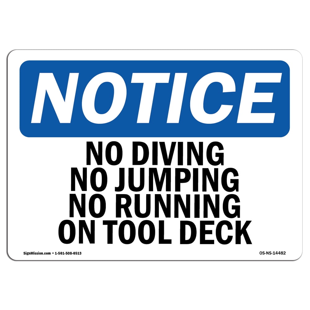 OSHA Notice Sign - No Diving No Jumping No Running On Pool Deck ...