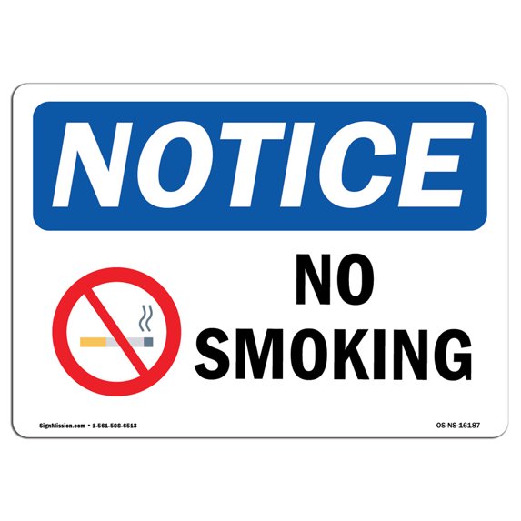 SignMission OS-NS-A-1824-L-16187 18 x 24 in. OSHA Notice Sign - No Smoking