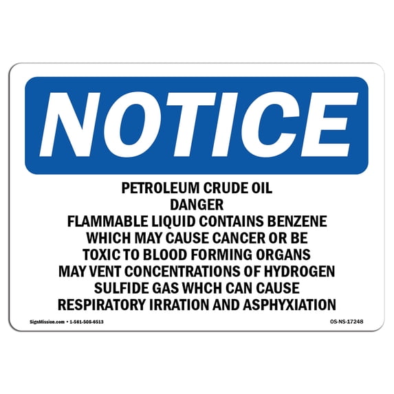 OSHA Notice Sign - Petroleum Crude Oil Danger Flammable Liquid | Aluminum Sign | Protect Your Business, Work Site, Warehouse & Shop Area | Made in the USA
