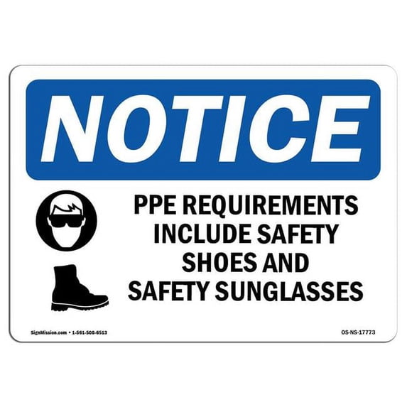 SignMission OS-NS-A-1824-L-17773 18 x 24 in. OSHA Notice Sign - PPE Requirements Include Safety