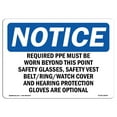 thumbnail image 1 of SignMission OS-NS-A-1824-L-18044 18 x 24 in. OSHA Notice Sign - Required PPE Must Be Worn Beyond This Point, 1 of 6