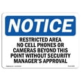 thumbnail image 1 of SignMission OS-NS-A-1824-L-18080 18 x 24 in. OSHA Notice Sign - Restricted Area No Cell Phones or Cameras, 1 of 6